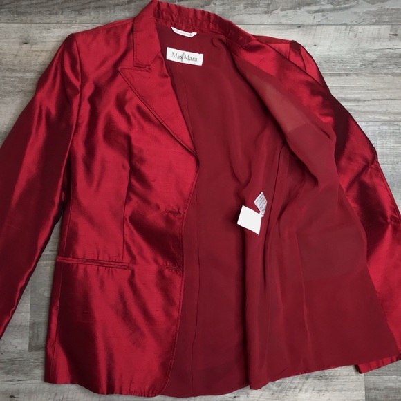 {Max Mara} Vintage Shangtung Red Silk Blazer - Picture 5 of 8